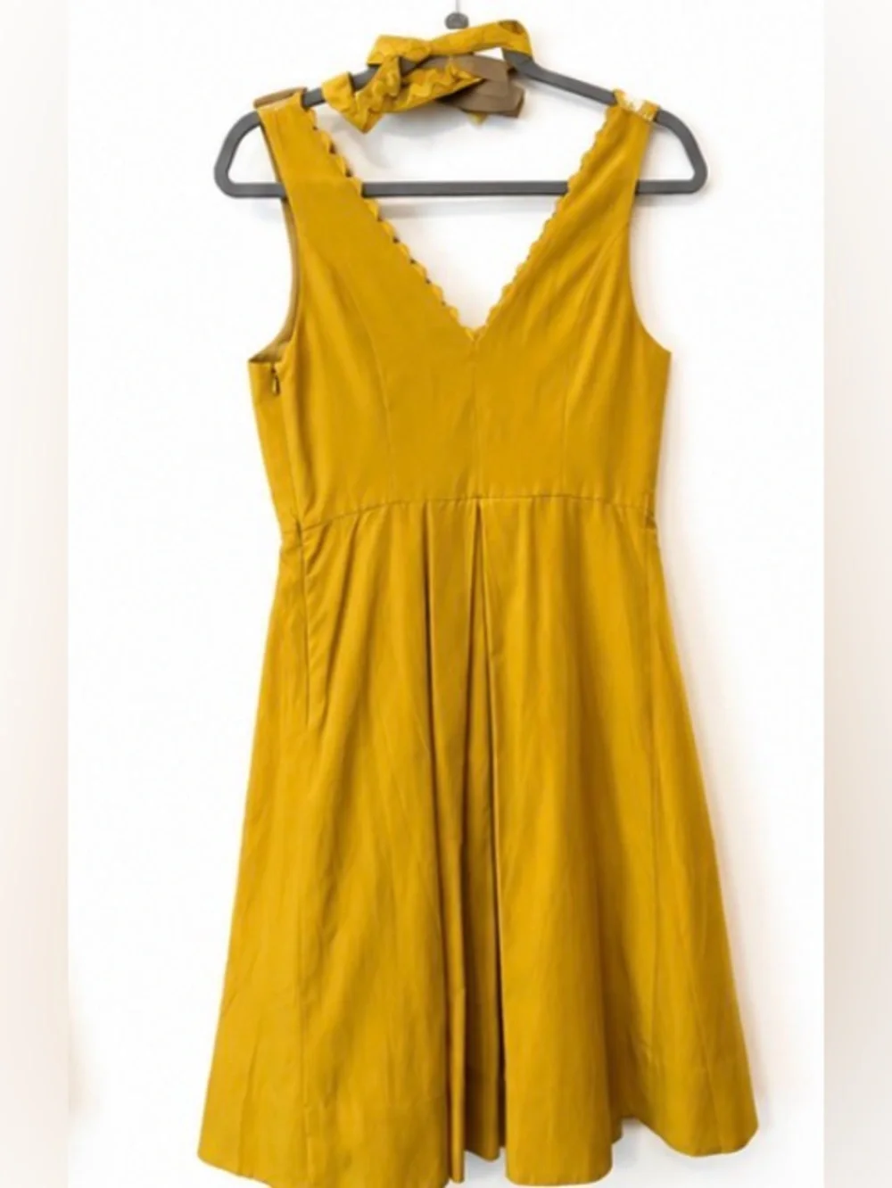 Anthropologie Hitherto Silk Bow Halter Dress Mustard Gold Size 6
